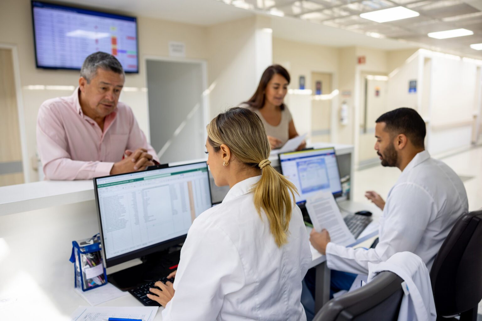 A hospital command centre workstation